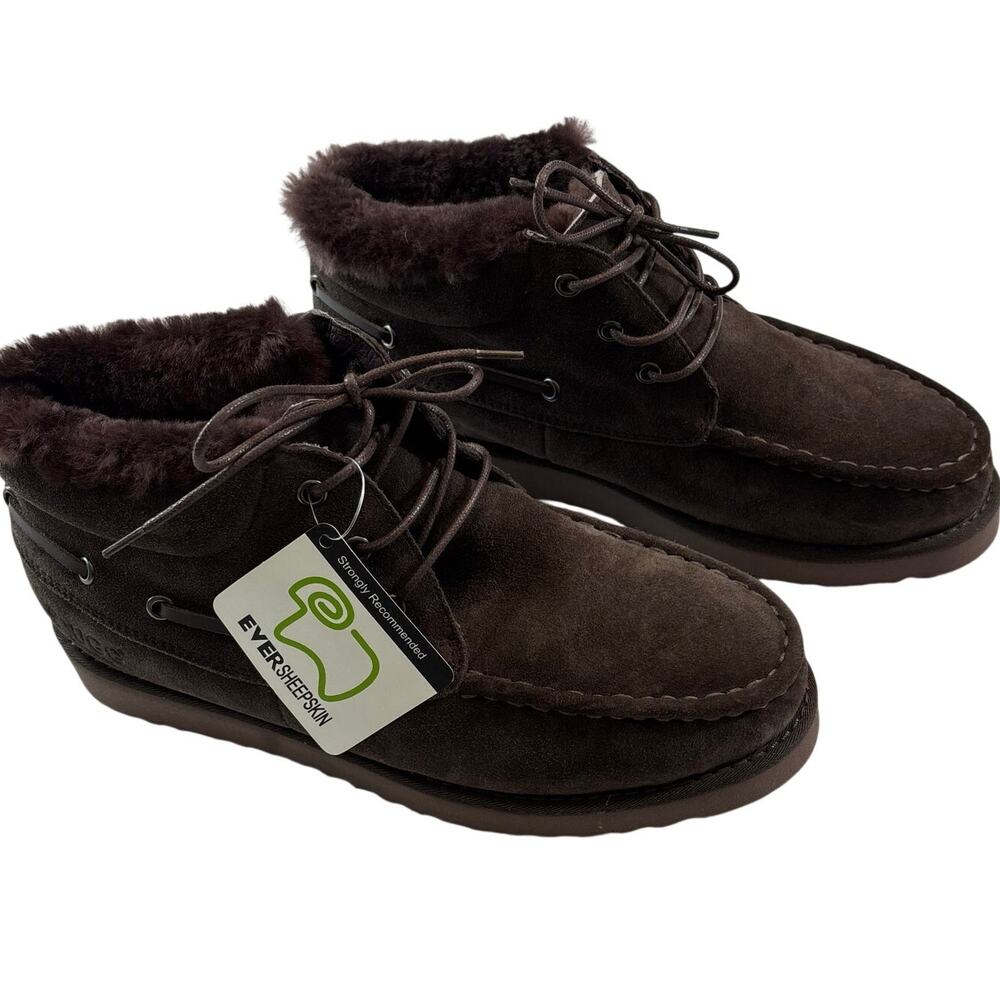 NWT UGG Brown Chukka Boots Bootie Women's Size 8 Suede Lace Up Fur-Lined